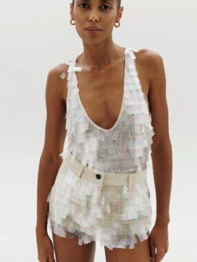 CULTNAKED Power Tank & Vixen Shorts in Sequined White